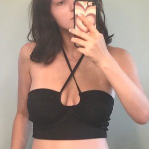 Cute Trendy Black Crop Top with Tie in the Back